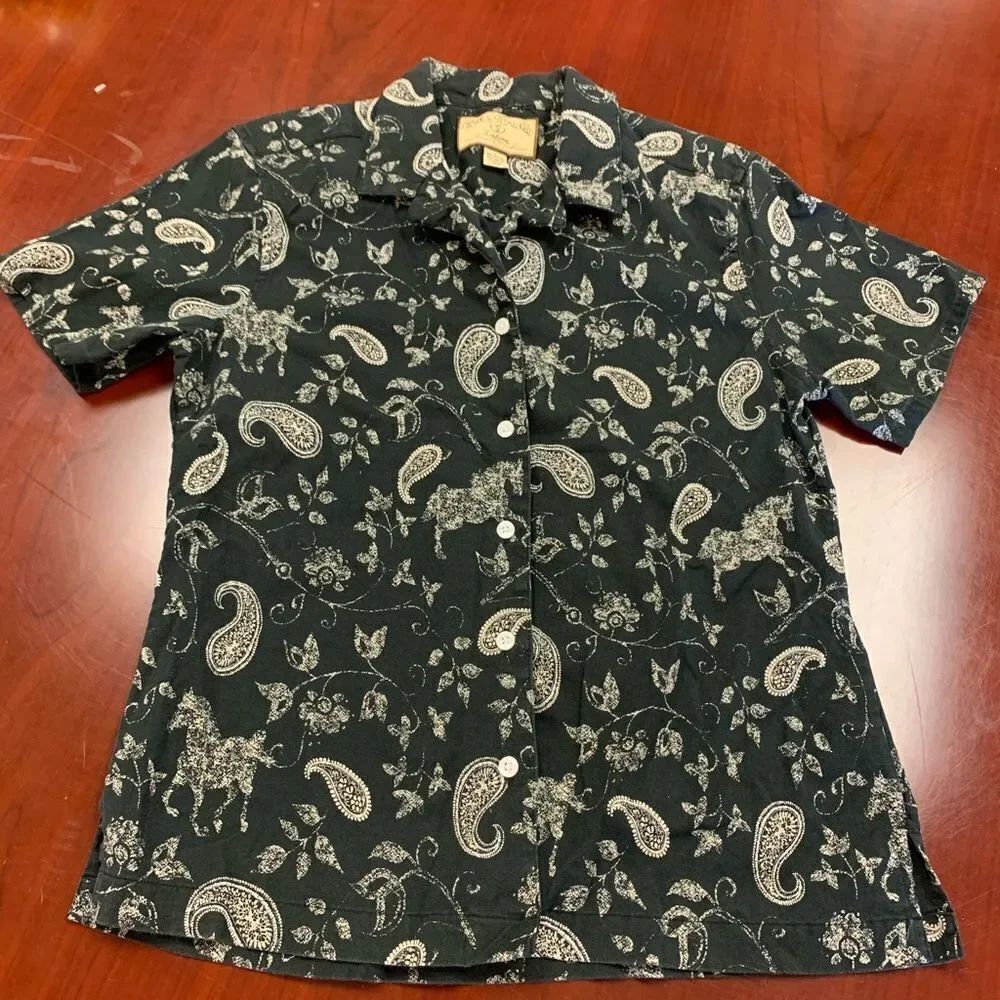 Bit  & Bridle Horse & Paisley S/S Button Down sz L